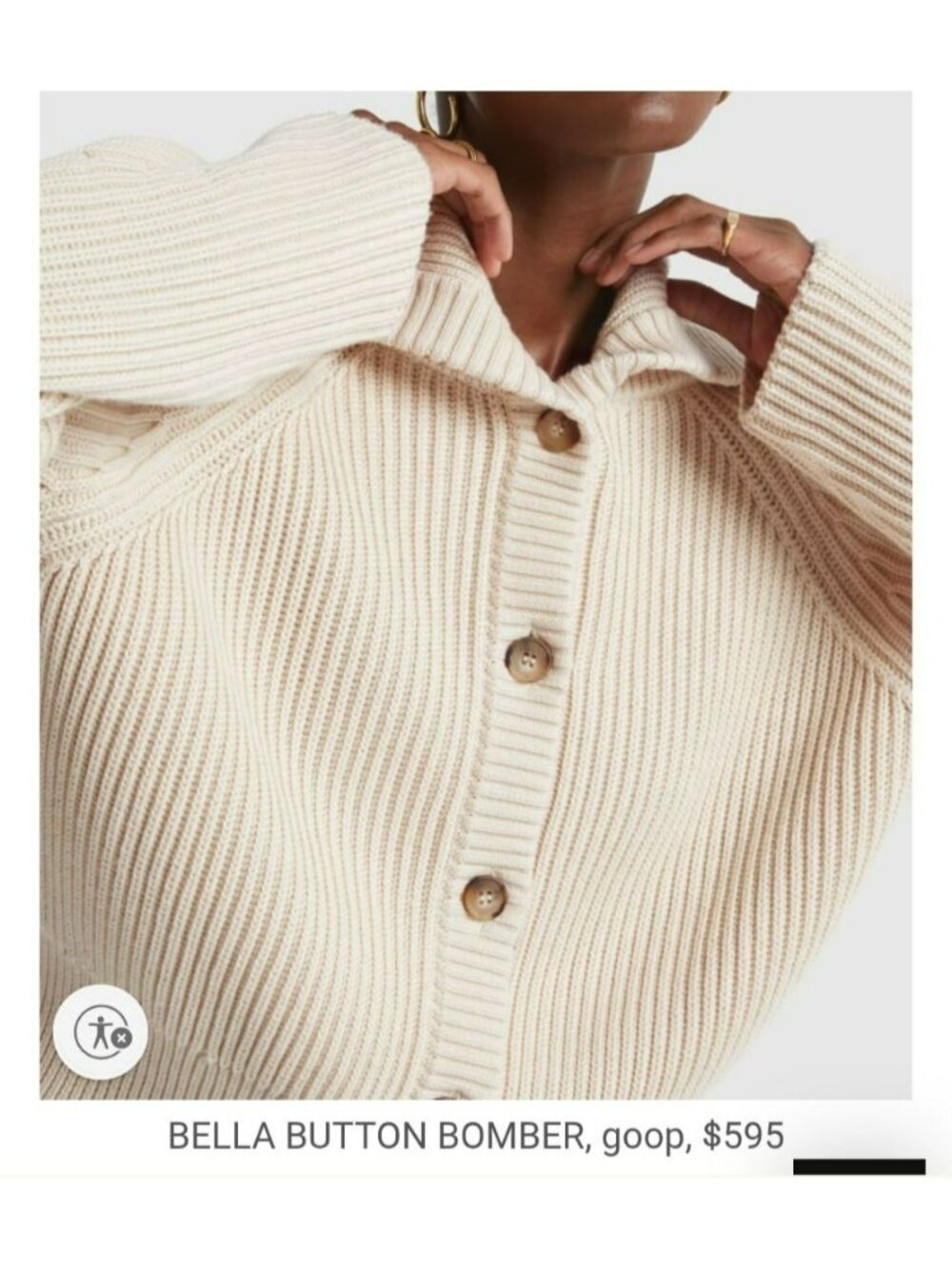 G. Label by Goop GWYN Cream Bella Button Bomber Cardigan Sweater Minimalist - Picture 3 of 16
